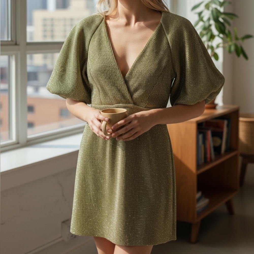 NWOT Lulus Green Glitter Evening Dress